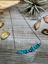 Load image into Gallery viewer, Turquoise Chip Necklace – Sterling Silver Pearl Accent – Paperclip Chain