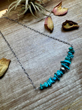 Load image into Gallery viewer, Turquoise Chip Necklace – Sterling Silver Pearl Accent – Paperclip Chain