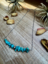 Load image into Gallery viewer, Turquoise Chip Necklace – Sterling Silver Pearl Accent – Paperclip Chain