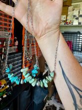 Load image into Gallery viewer, Turquoise Chip Necklace – Sterling Silver Pearl Accent – Paperclip Chain