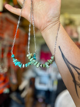 Load image into Gallery viewer, Turquoise Chip Necklace – Sterling Silver Pearl Accent – Paperclip Chain