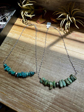 Load image into Gallery viewer, Green Turquoise Chip Necklace – Sterling Silver Pearl Accent – Paperclip Chain