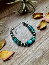 Load image into Gallery viewer, Turquoise Heishi & Sterling Silver Bracelet – 6.5 Inch + Extender – 8 mm Pearls