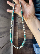 Load image into Gallery viewer, Blue Turquoise &amp; Sterling Silver Necklace – 8 mm Pearls – 20 ½ Inch

