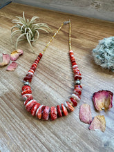 Load image into Gallery viewer, 22 Inch red spiny and sterling silver pearls
