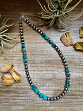 Load image into Gallery viewer, Blue Turquoise &amp; Sterling Silver Necklace – 8 mm Pearls – 20 ½ Inch
