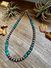 Load image into Gallery viewer, Blue Turquoise &amp; Sterling Silver Necklace – 8 mm Pearls – 20 ½ Inch
