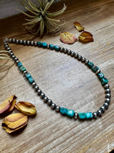 Load image into Gallery viewer, Blue Turquoise &amp; Sterling Silver Necklace – 8 mm Pearls – 20 ½ Inch
