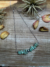 Load image into Gallery viewer, Green Turquoise Chip Necklace – Sterling Silver Pearl Accent – Paperclip Chain
