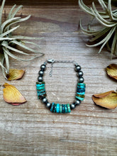 Load image into Gallery viewer, Turquoise Heishi &amp; Sterling Silver Bracelet – 6.5 Inch + Extender – 8 mm Pearls
